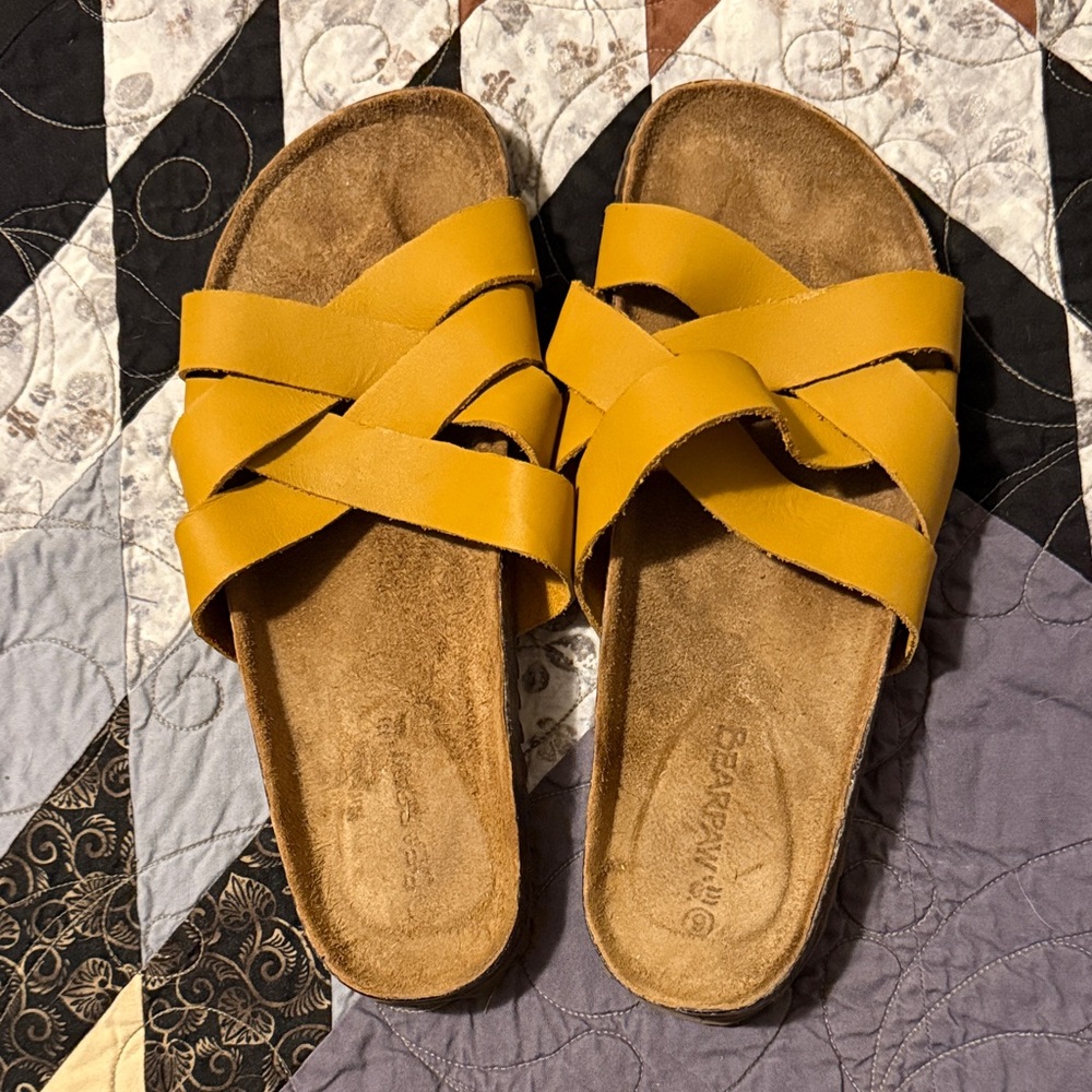 BearPaw Mustard Slide Sandals
